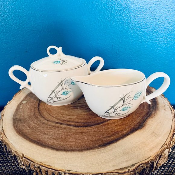 Vintage Canonsburg Teal/Grey Wheat Creamer & Sugar - Picture 8 of 10